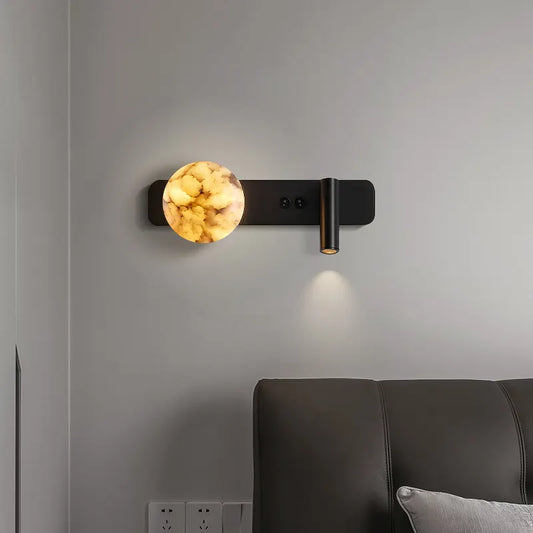 Minimalist Spanish Marble Wall Lamp with LED Retro Chinese Style Silent Medieval Design for Bedroom Bedside Indoor Application