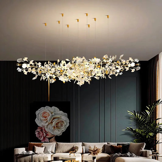 High Quality Ceramic Flower Ginkgo Shape Home Bedroom Living Room Lighting Chandelier Light Fixture