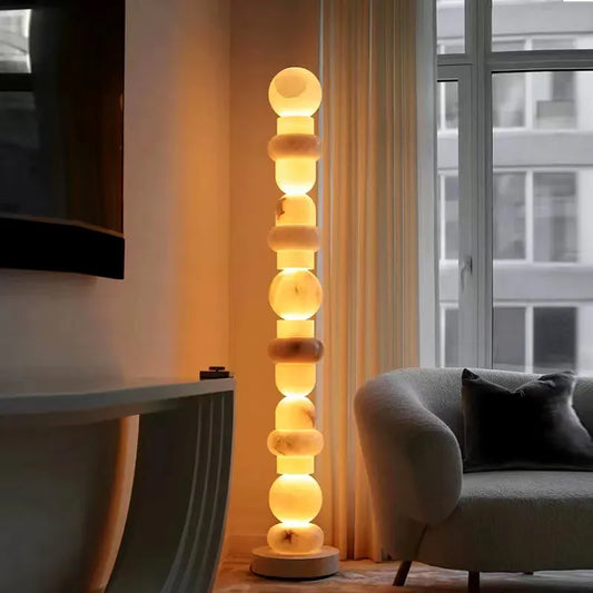 Luxury Designer Alabaster Floor Lamp for Living Room Hotel Villa Shopping Mall-Marble Stone Floor Standing Lamps