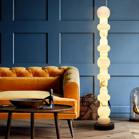 Luxury Designer Alabaster Floor Lamp for Living Room Hotel Villa Shopping Mall-Marble Stone Floor Standing Lamps