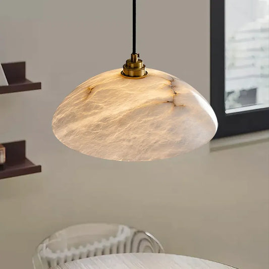 Luxury Alabaster Dining Table Living Room Bar Chandelier D30cm Marble All Copper Pendant Lamp
