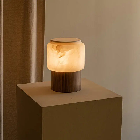 Nordic Spanish Marble Table Lamp Walnut Antique Wood Flexible Designer Portable for Bedroom Study Hotel Front Desk Villa Battery